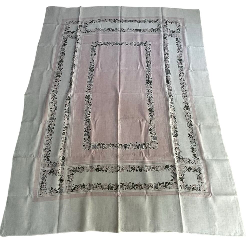 Vintage mid century printed cotton tablecloth 1950’s pink & white floral border